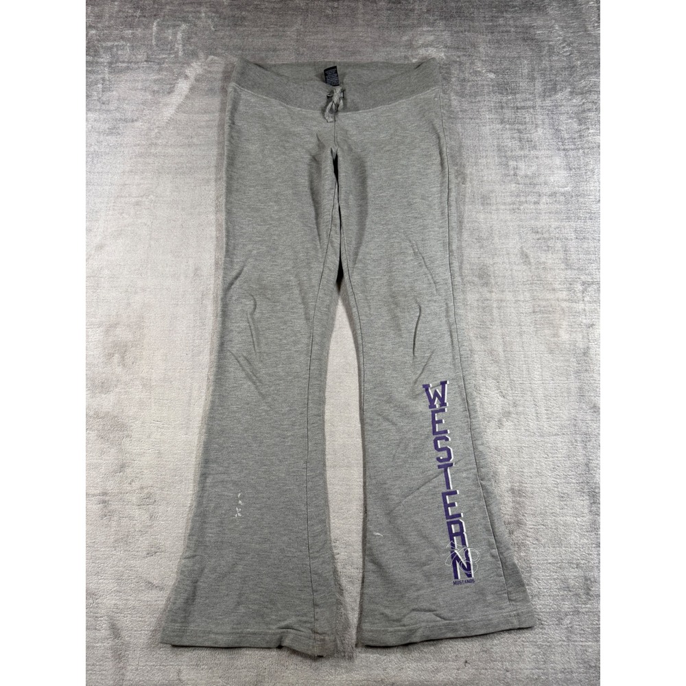 UWO University Of Western Mustangs pants Womens Medium Gray Vtg Y2K Flare Sweat